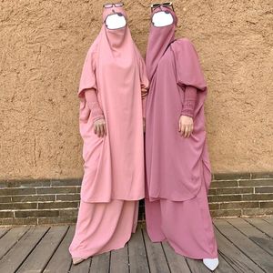 Vêtements ethniques 2 pièces Jilbab Set Femmes Robe de prière musulmane Nida Hooded Abaya Khimar Hijab Jupe Suit Islam Vêtements Dubaï Turquie Saudia