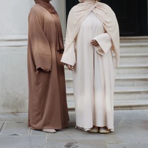 Ropa étnica Conjuntos musulmanes a juego de 2 piezas Vestido Hijab Llanura Eid Abayas para mujeres Dubai Open Abaya Turquía Vestidos interiores Ropa islámica africana 230325