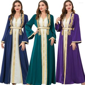 Vêtements ethniques 2 pièces ensemble assorti broderie de luxe femmes turquie musulman dubaï tenue Kimono ouvert Abaya Maxi robe islamique arabe Eid