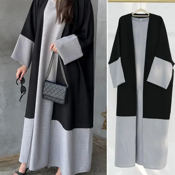 Ropa étnica 2 piezas ModEST Medio Oriente Medio Oriente Cárdigan gris negro Dubai Abaya Ramadan Eid Mujeres musulmanas Vestido elegante Turquía Árabe