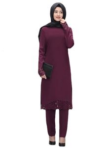Etnische kleding 2-delige moslim Abaya Set top en broek vrouwen kalkoen split abayas jurken ramadan Marokkaanse kaftan islamitische kledingsets M-4XL 230328
