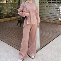 Vêtements ethniques 2 pièces Femmes musulmanes Pull tricoté Pull Tops Pantalon large Ensemble Musulman Dubaï Tenues Turquie Abaya Islamique Modeste