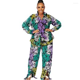 Conjunto de 2 piezas de ropa étnica, ropa africana, camisa para mujer, Tops, pantalones de pierna ancha, traje con estampado de moda, trajes Dashiki informales sueltos