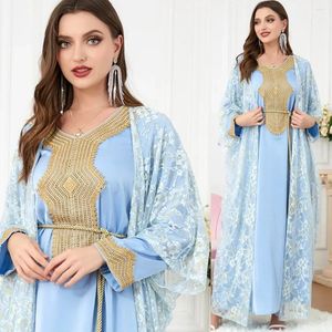 Vêtements ethniques 2 pièces Ensemble de luxe Dubaï Robe musulmane Abaya Femmes Robe arabe Robes en dentelle Mode d'été Kaftans Plus Taille Islam