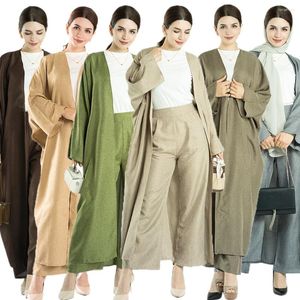 Etnische kleding 2-delige set moslimvrouwen open abaya lange broek outfits islamitische kimono vest kaftan jurk bescheiden gewaad ramadan eid jurk