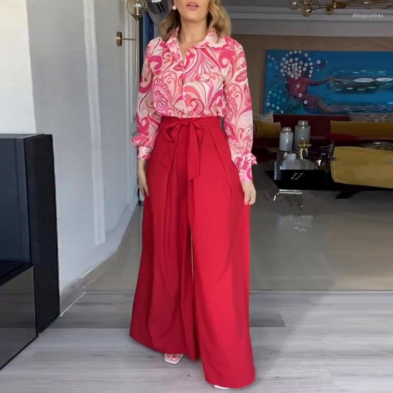 Ethnic Clothing 2 Piece Set Women African Summer Autumn Long Sleeve Shirt Blouse Top And Pants Suits Outfits Office Lady Matching Sets