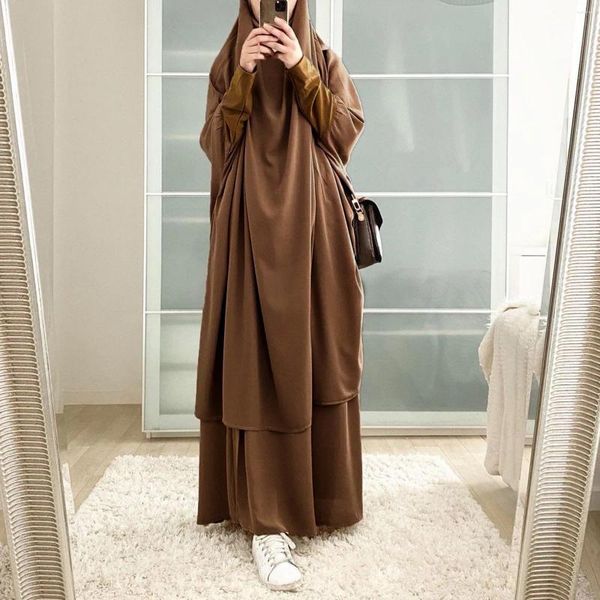 Vêtements ethniques 2 pièces Sets Femmes musulmanes Hijab Robe de prière Abaya Long Khimar Ramadan Eid Plain Abayas Islamic Robe