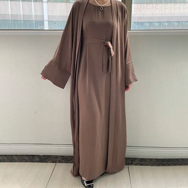Vêtements Ethniques 2 Pièce Femmes Musulman Maxi Abaya Robe Lâche Manches Longues Soild Couleur Dubaï Turquie Islam Vêtements Caftan Robe Modeste Robe Élégance 230529