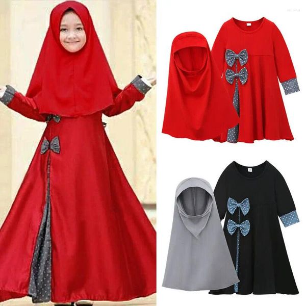 Ropa étnica 2 piezas Vestido Niños Niñas Musulmán Islámico Hijab Abaya Kaftan Vestido de fiesta Ramadán Robe Trajes para niños