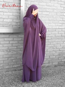 Ethnic Clothing 2 Pieces Muslim Sets Prayer Long Sleeve Robe Islamic Abaya Jilbab Khimar Women Praying Hijab Dresses Suits F2799