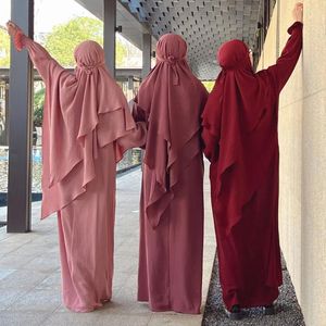 Vêtements ethniques 2 pièces Set Eid Ramadan Femmes musulmanes de prière Cabille Khimar Robe Islamic Hijab Robe Niqab Abaya Burqa Kaftan
