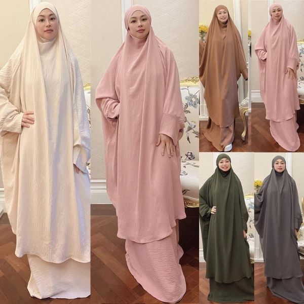 Ropa étnica 2 piezas Juego de oración islámica prenda musulmana Mujeres sobre la cabeza Vestido hijab eid Ramadan Abaya Kaftan Niqab Burqa Khimar Abayas