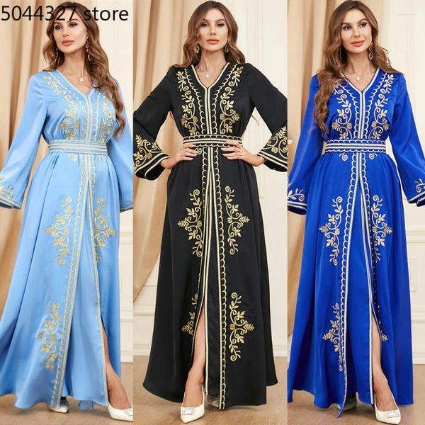 Ropa étnica 2 piezas Conjunto Marruecos Kaftan Eid Vestido de fiesta para mujeres Vestidos de noche musulmanes Dubai Abaya Turquía Islámico Jalabiya Robe