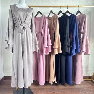 Etnische kleding 2 stuks set moslimvrouwen satijn open abaya vest binnen maxi jurk pak turkije dubai kimono bescheiden islam caftan jalabiya