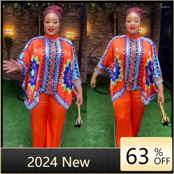 Vêtements ethniques 2 pièces Sets pour femmes 2024 Summer Summer Flower Print Pullover Pullover Tops and Pantal