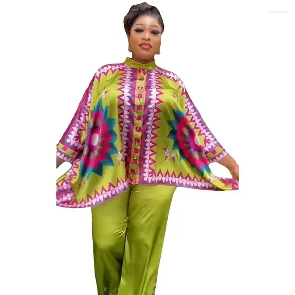 Vêtements ethniques 2 pièces Sets pour femmes 2024 Summer Summer Flower Print Pullover Pullover Tops and Pantal