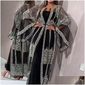 Vêtements ethniques 2021 Abaya Dubaï Robe musulmane Luxe High Class Paillettes Broderie Dentelle Ramadan Kaftan Islam Kimono Femmes Turc Eid Dhp32