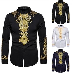 Ropa étnica 2021 Moda Hombres Camisa Imprimir África Manga larga Top Dashiki Vestido Traje tradicional para Mans Africano Casual266R