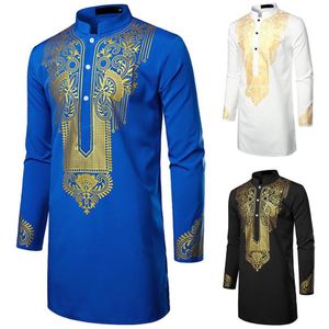 Etnische Kleding 2021 Mode Stijl Afrikaanse Mannen Dashiki Afdrukken Polyester Lange Shirts Kleding Voor European227h