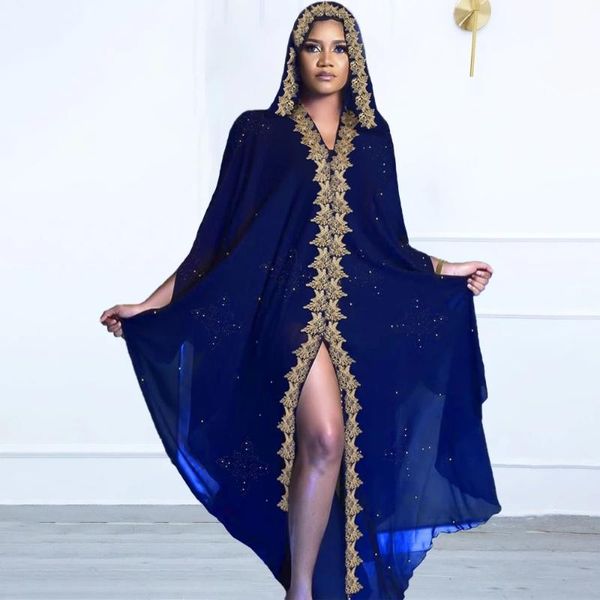 Vêtements ethniques 2021 ouvert Abaya dubaï turc pierres en mousseline de soie robe à capuche musulman caftan Kimono femmes africaines grande taille Boubou Robes