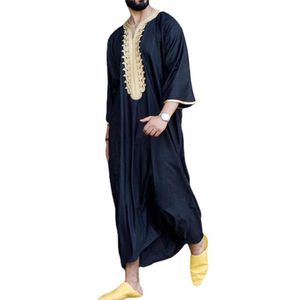 Vêtements ethniques 2021 Ramadan Mode Caftan Musulman Ensembles Abaya Homme Chemise Jeunesse Qamis Homme Lâche Casual Col V Couleur Solide Islamique268y