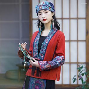 Etnische kleding 2022 Herfst -borduurwerk Hanfu Cardigan Chinese stijl Fashion vintage jas Vrouwen losse nationale jas kort vrouwelijk