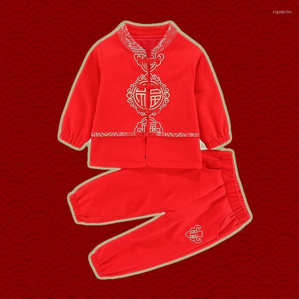 Vêtements ethniques 2022 Bébé Rétro Costume traditionnel chinois pour filles Garçons Tang Broderie Hanfu Année Tenue Rouge Coton
