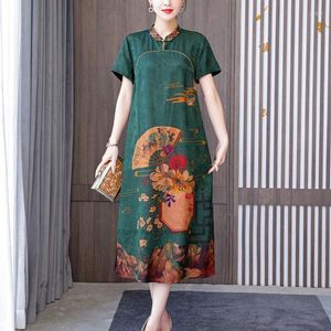Vêtements ethniques 2022 Robe chinoise Traditionnelle Satin Qipao Fleur Imprimer Femmes Femelle Cheongsam Oriental