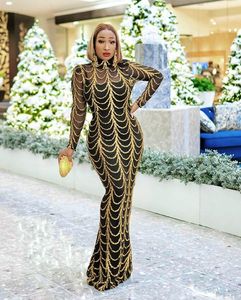 Vestido africano Verano Dama Ocio Sexy Lentejuelas Fshtail Falda Moda Temperamento Calle Manga larga