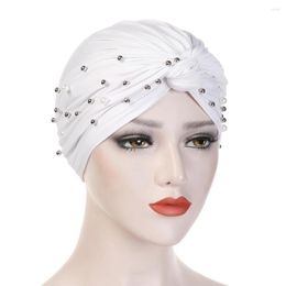 Etnische kleding 2022 mode parel moslim ruches kanker chemo hoed hoofd sjaal tulband voor vrouwen warp cap hijab islamitische chemtherapie c