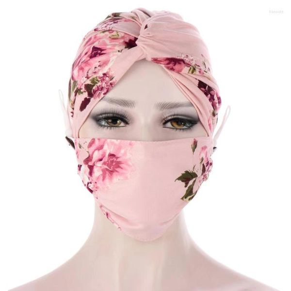 Vêtements ethniques 2022 Quatre saisons Mode Dames 5 Couleur Bouton Floral Masque Anti-AVC Casque Ensemble Multicolore Casquette De Base Souple