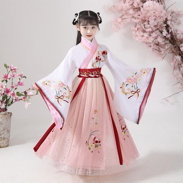 Vêtements ethniques 2022 filles Hanfu broderie fleur danse folklorique Costume Style chinois princesse robe enfants scène spectacle fée