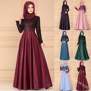 Ropa étnica 2022 Costura de encaje Retro Swing Falda Estilo Manga larga Vestido delgado Ropa islámica Mujeres musulmanas Abaya Últimos diseños Niñas