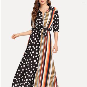 Etnische kleding 2022 Moslim Europese en Midden-Oosten Streep Polka-Dot Patchwork Color Sleeve Temperament Lady Jurk Abaya