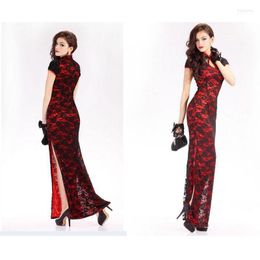 Vêtements ethniques 2022 mode d'été robe traditionnelle chinoise conception longue Cheongsam manches courtes Sexy fendu dentelle robes de soirée1