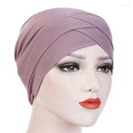 Vêtements ethniques 2022 femmes élégant chapeau extensible Turban front croix Inde tête Wrap chimio couleur unie Bandana musulman écharpe Hijab casquette