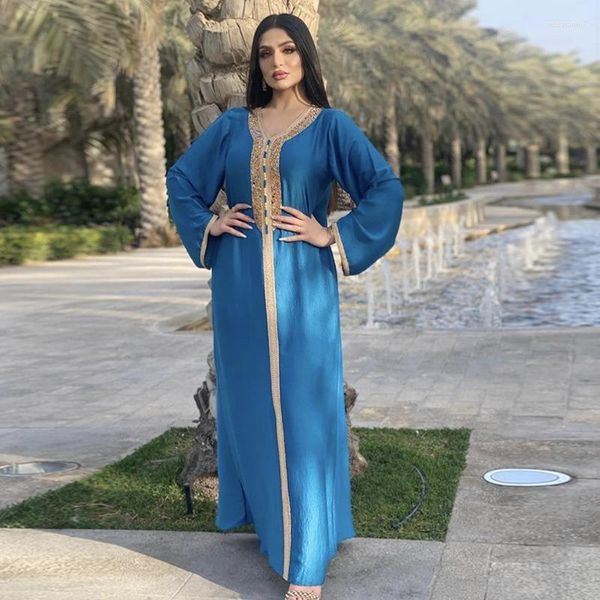 Ropa étnica 2023 Abaya Dubai Eid Djellaba con capucha Fomme vestido perforación cinta encaje Oriente Medio musulmán túnica para verano primavera