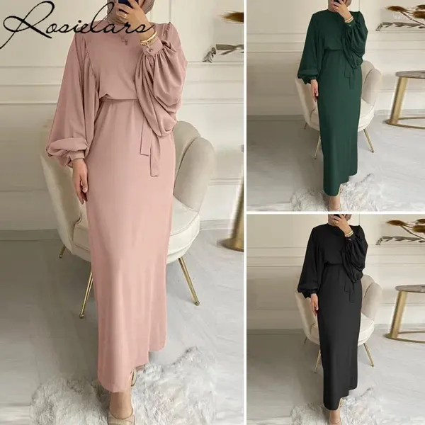 Ropa étnica 2023 Abaya Moda musulmana Mujeres Vestidos largos Linterna Manga Cintura Robe Caftan Modest Vestido de fiesta Marroquí Kaftan Islámico