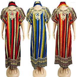 Etnische kleding 2023 Afrika Dress Cotton Women Dashiki Maxi Afrikaanse bloemenprint Loose Casual Summer Summer Short Sleeve Hijab sjaalset