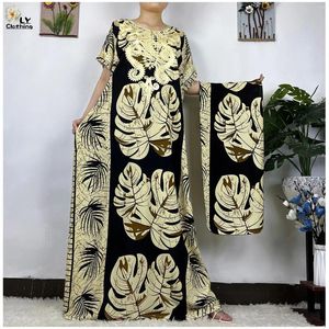 Etnische Kleding 2023 Afrikaanse Abaya Voor Vrouwen Katoen Korte Mouw Bladprint Bloemen Losse Femme Gewaad Traditie Moslim Islam Jurk met