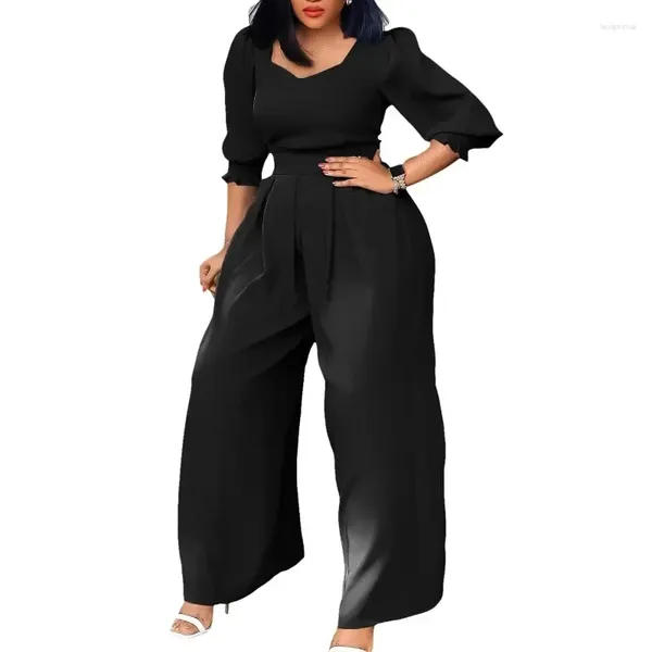 Vêtements ethniques 2023 Vêtements africains pour femmes Tenues Lâche Combinaison Mode Streetwear 3/4 Manches Bleu Blanc Noir Polyester Large Jambe