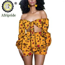 Etnische Kleding 2023 Afrikaanse Ontwerp Pakken Voor Vrouwen AFRIPRIDE Print Puur Katoen Strapless Shorts Casual Plus Size Party Sexy Club S1926002
