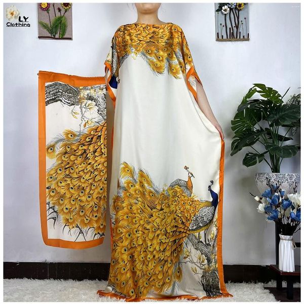 Ropa étnica 2023 moda africana manga corta patrón de colores Dubai mujeres verano seda Real estampado suave tradición suelta vestido musulmán