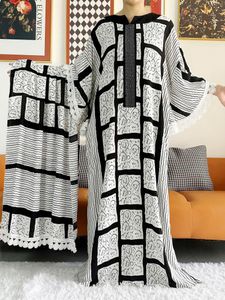 Vêtements ethniques 2023 Lady africaine Eid Robe avec grande écharpe coton point de vague imprimé lâche floral boubou maxi islam femmes manches courtes abaya