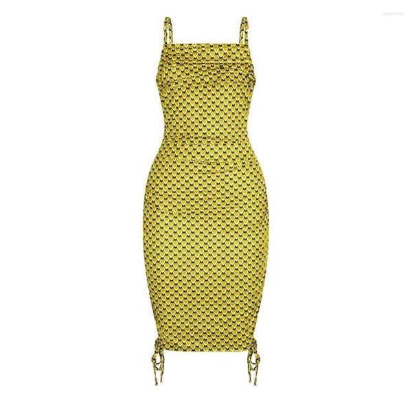 Vêtements ethniques 2023 Produit africain Échelle jaune-rouge Impression numérique Femmes Sexy Dos nu Jarretelles Jupe réglable Robe longue FQOA