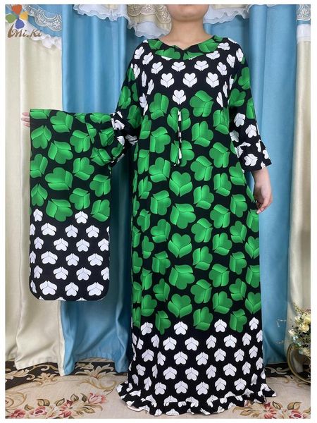 Vêtements ethniques 2023 Femmes africaines Robe Coton À manches longues Ceinture Motif imprimé Lâche Coupe Musulmane Islamique