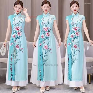 Vêtements ethniques 2023 Ao Dai Vieam Robe traditionnelle Soirée chinoise Cheongsam Vintage Oriental Élégant Fleur Imprimer Qipao
