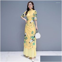 Etnische kleding 2023 Aodai Vietnam Cheongsam Qipao Chinese jurk Vietnamese traditionele elegante moderne dames drop-levering kleding Otxv0