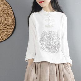 Abbigliamento etnico 2023 Autum Top cinesi Camicetta Cheongsam stile moderno Camicia Qipao retrò Lino tradizionale