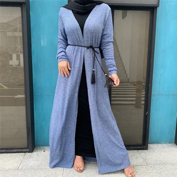 Vêtements ethniques 2023 automne élégant hiver femmes musulmanes à manches longues tricoté pull manteau robe ouverte abaya arabe hijab robes